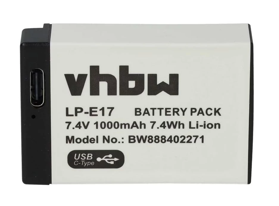 VHBW Canon LP-E17 akkumulátor - 1000mAh, 7.4V, Li-Ion USB C aljzattal