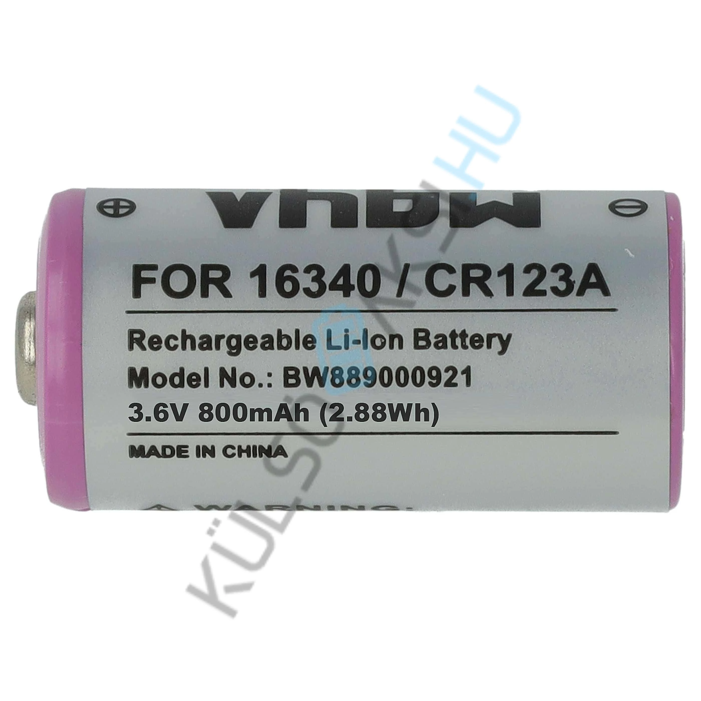 VHBW univerzális csere akkumulátor a 16340, DL123A, CR123R, CR17335, CR17345, CR123A típusokhoz – 800 mAh 3,6 V Li-Ion