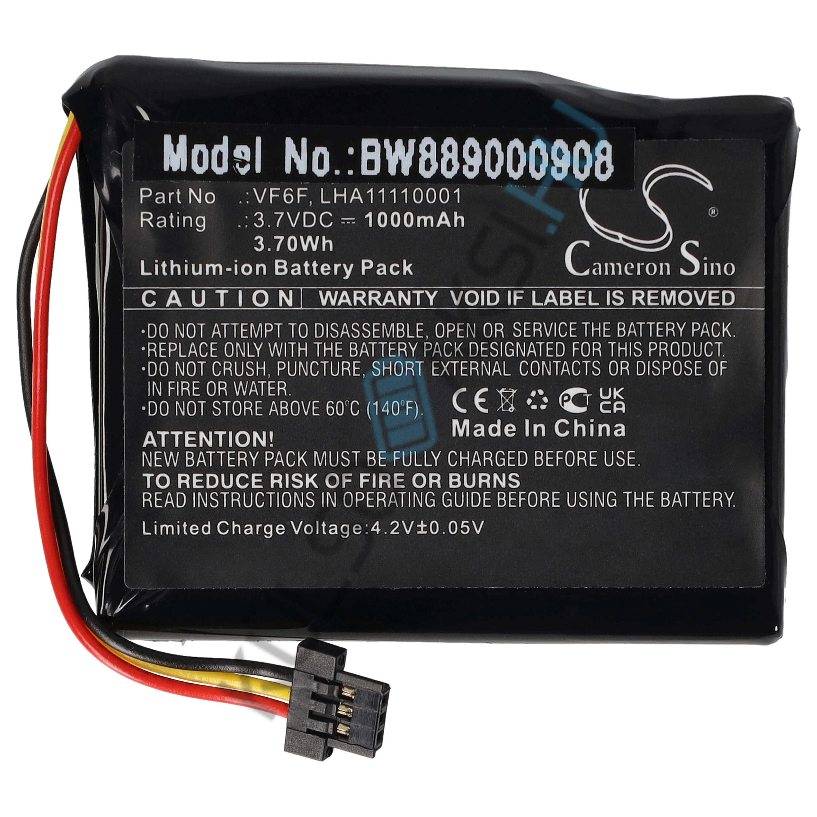 Výmena batérie VHBW GPS pre TomTom LHA11110001, VF6F - 1000mAh, 3,7V