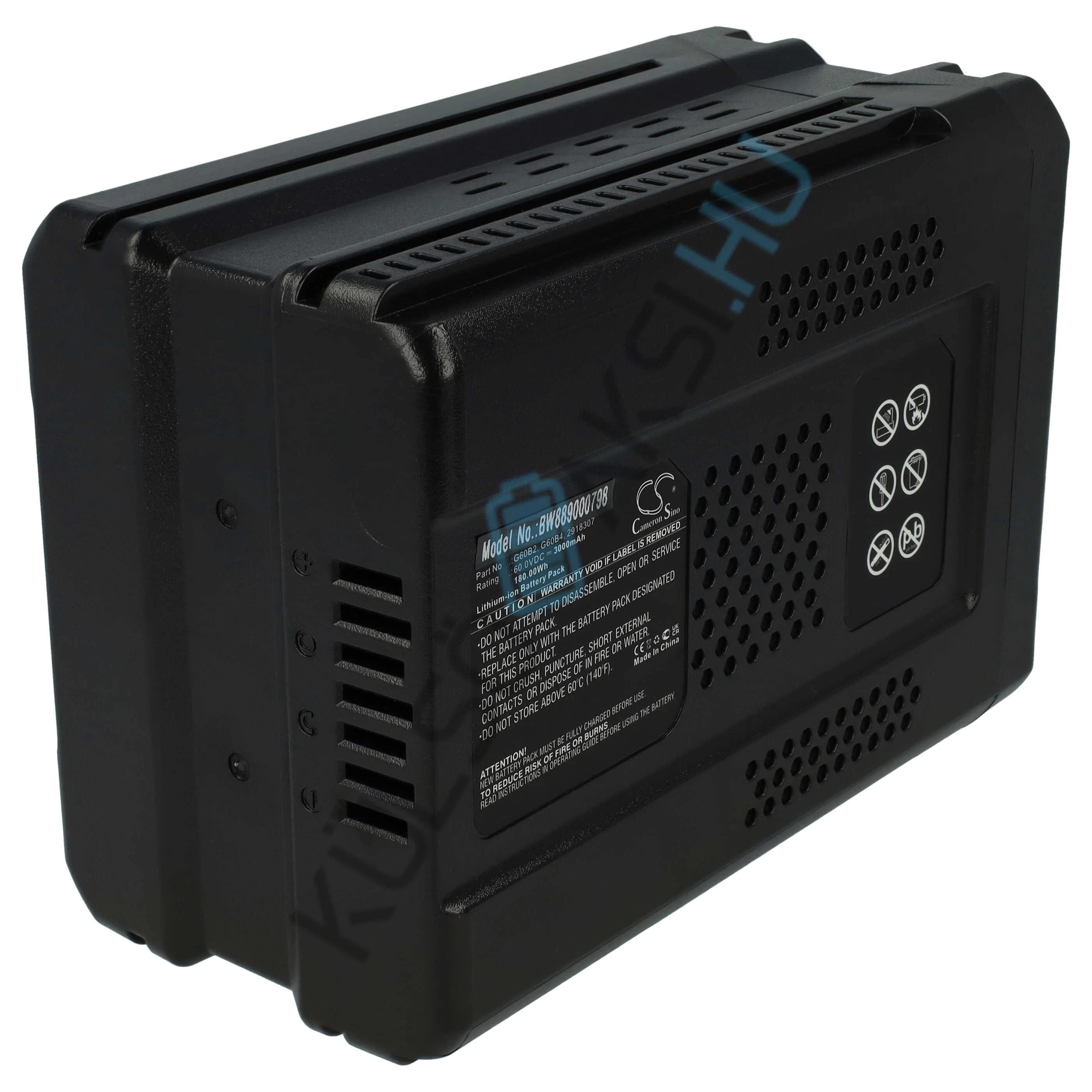 Náhradná batéria kosačky VHBW pre Greenworks G60B2, 2918307 pre Greenworks 60V - 3 Ah 60 V Li-Ion, čierna