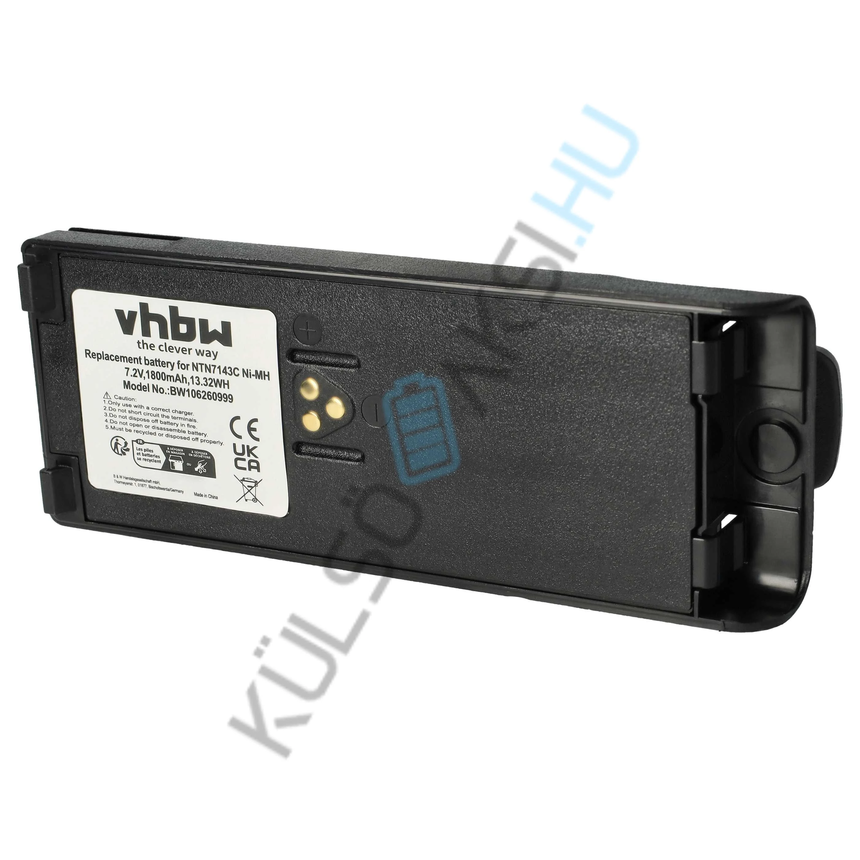 Náhrada rádiovej batérie VHBW pre Motorola NTN7143B, NTN7143C, NTN7143A, NTN7143 - 1800 mAh 7,5 V NiMH + spona na opasok