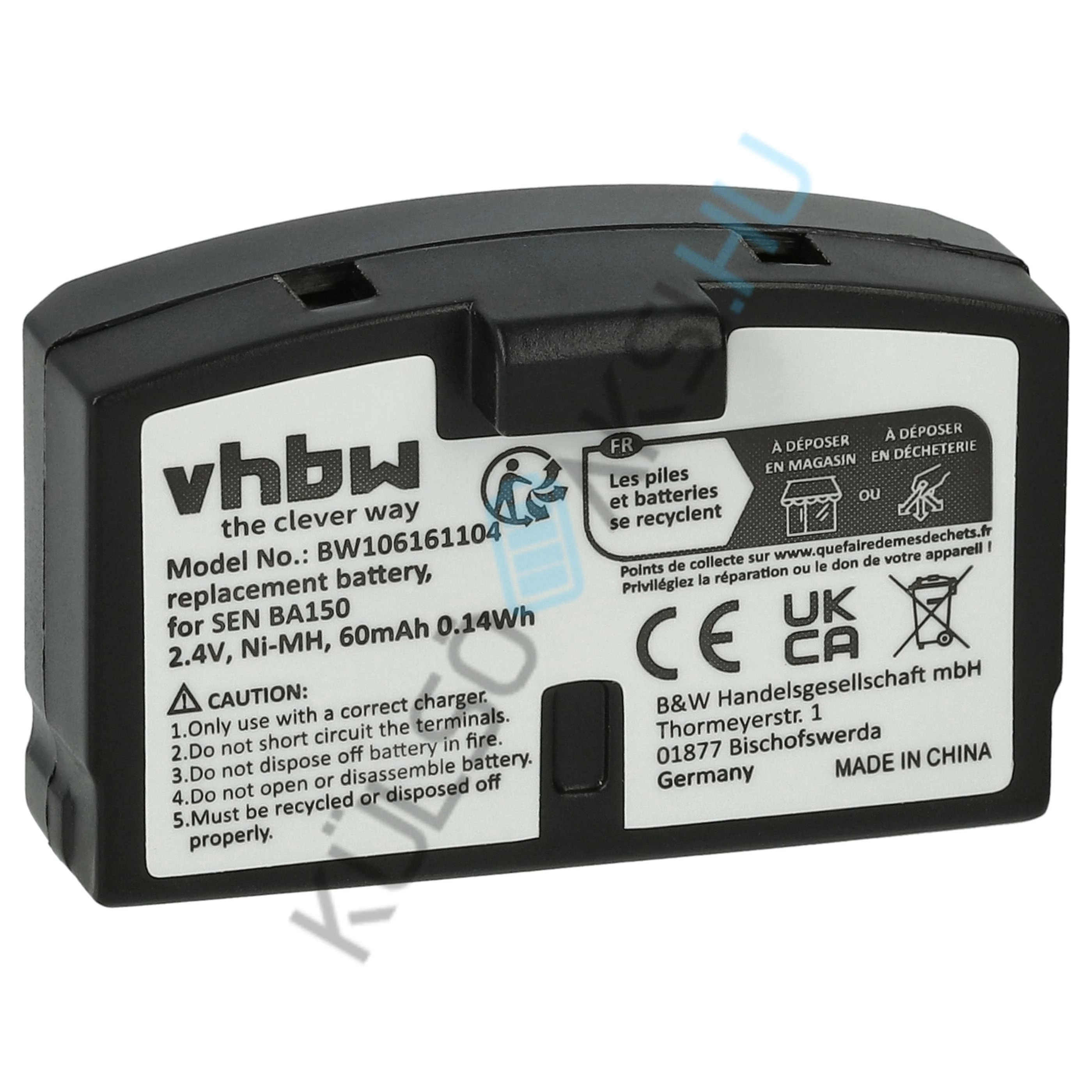 VHBW vezeték nélküli fejhallgató csere akkumulátor Sennheiser BA151, BA150, BA152 - 60 mAh 2,4 V NiMH