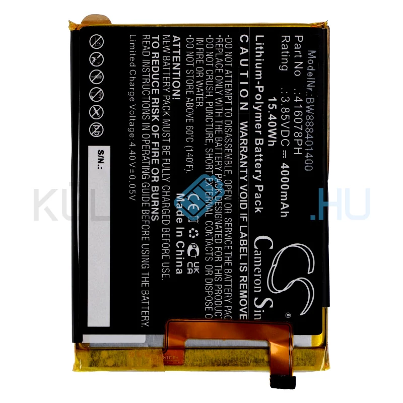 VHBW Telefon akkumulátor akku Blackview 416078PH - 4000mAh, 3.85V, Li-polymer