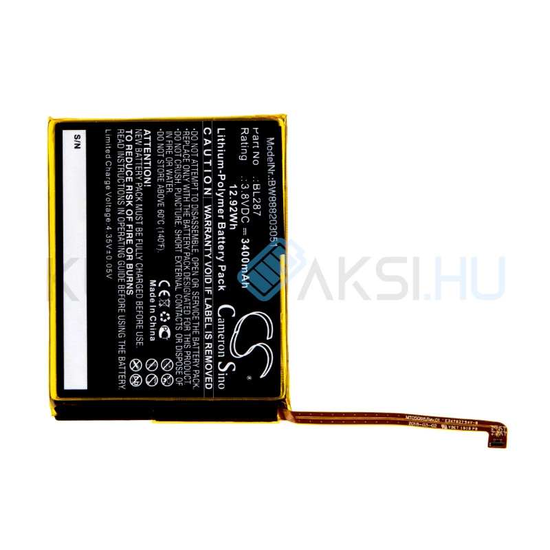 Mobile Phone Battery Replacement for Lenovo BL287 - 3400mAh, 3.8V, Li-polymer