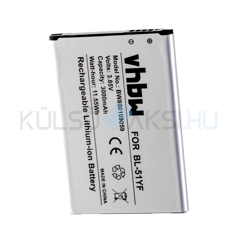 VHBW Telefon akkumulátor akku LG BL-51YF, EAC62858501 - 3000mAh, 3.85V, Li-ion