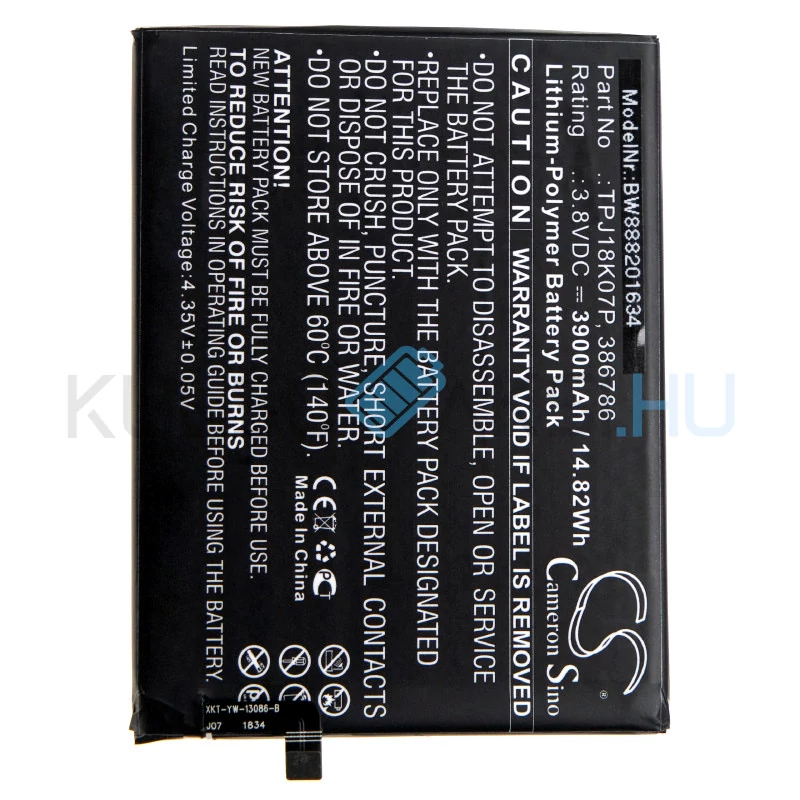 VHBW Telefon akkumulátor akku Wiko TPJ18K07P, 386786 - 3900mAh, 3.8V, Li-polymer