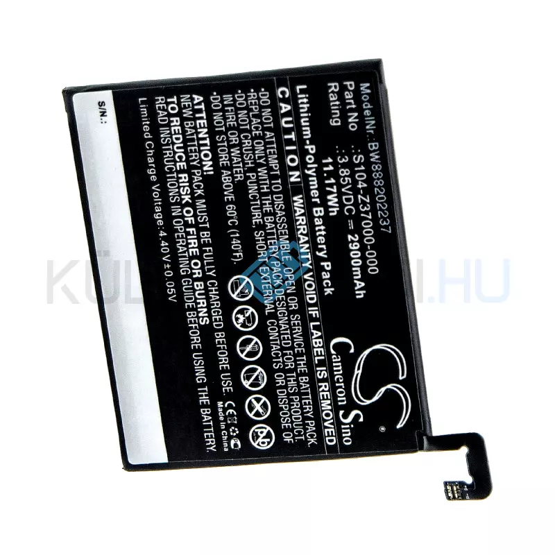 Mobile Phone Battery Replacement for Wiko 356580H, S104-Z37000-000 - 2900mAh, 3.85V, Li-polymer