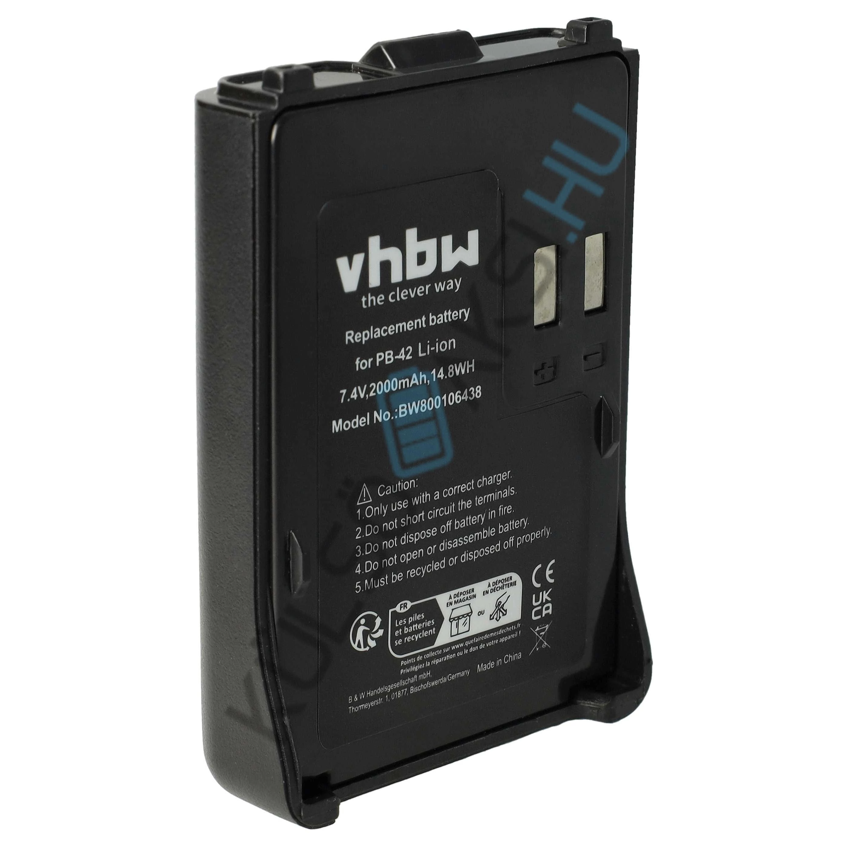 VHBW rádió csere akkumulátor Kenwood PB-42Li, PB-42L, PB-42 - 2000 mAh 7,4 V Li-Ion